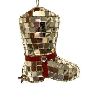 Vintage Cowboy Cowgirl Boot Christmas Tree Ornament Bling Texas Star Mirrored